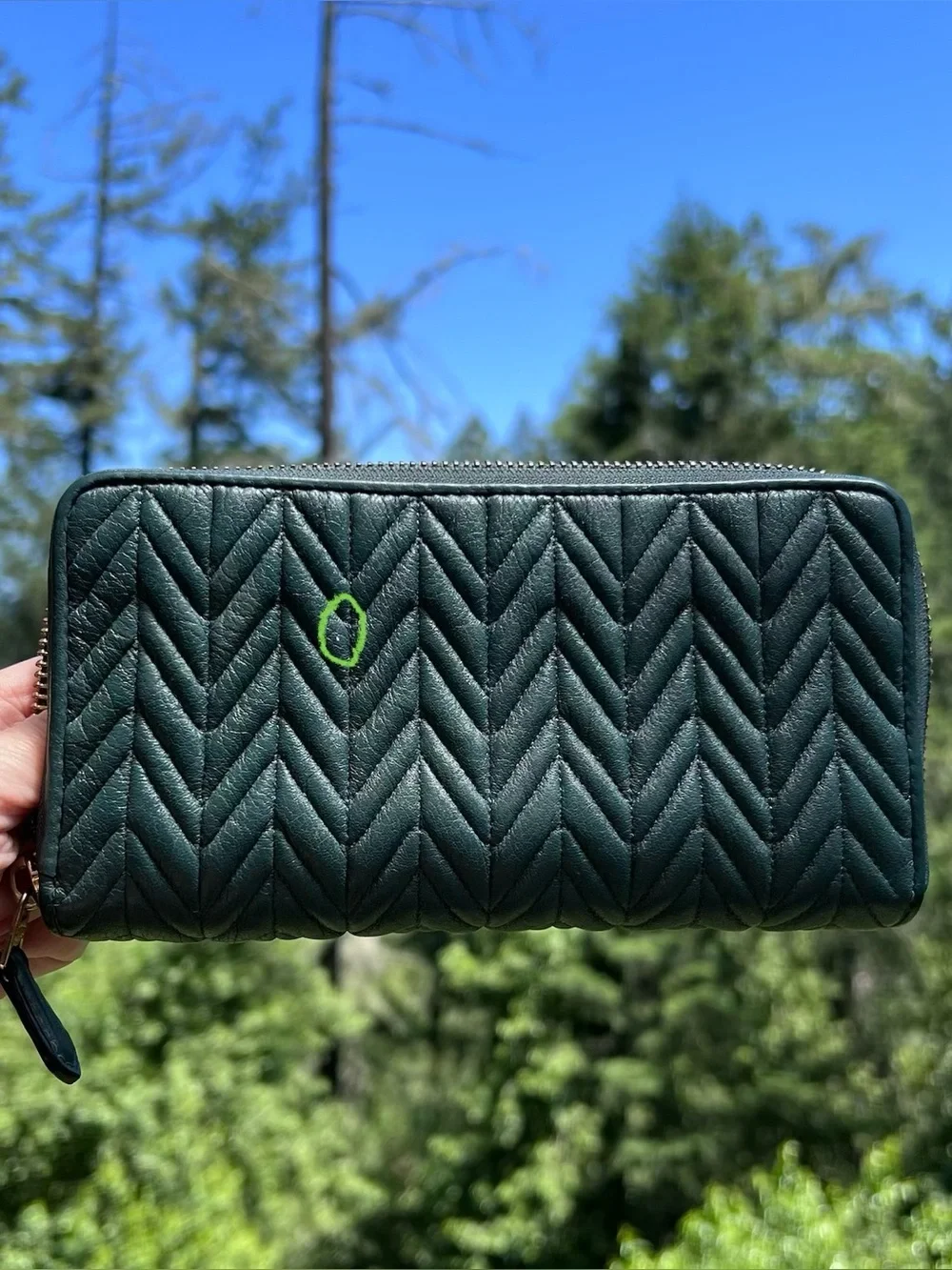 COACH Green Quilted Leather Zip-Around Wallet with Gold Hardware AUTHENTIC